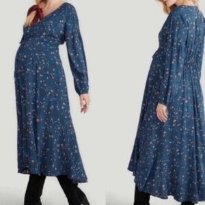 Hatch The Shana Midi Maternity Dress Moroccan Blue Multi Size